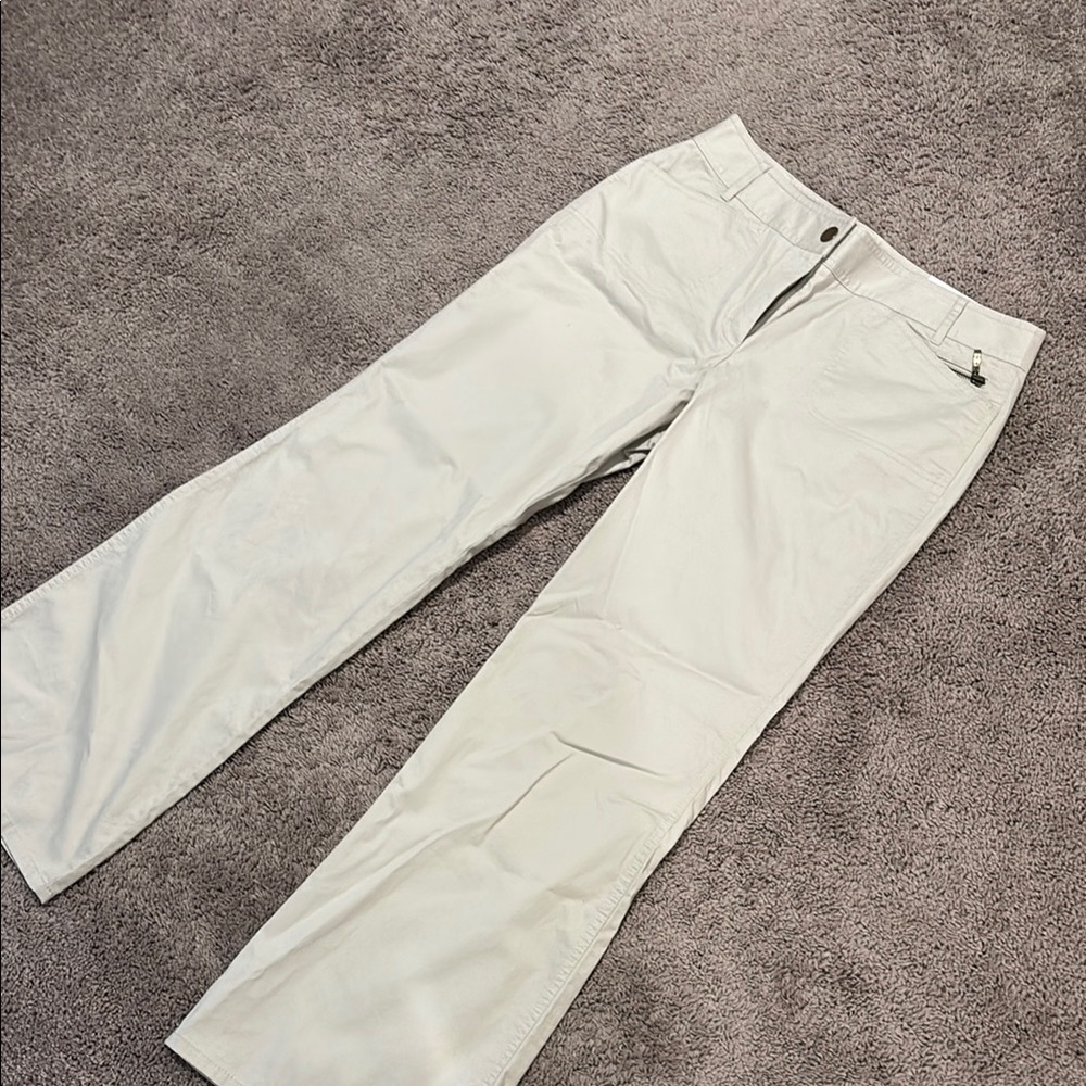LOFT Cream Wide Leg Pants with Textured Fabric
